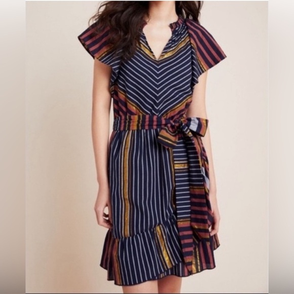 Anthropologie Ranna Gill Sibyl Shimmer Mini Dress Size Small V-neck Multicolor - Picture 1 of 9